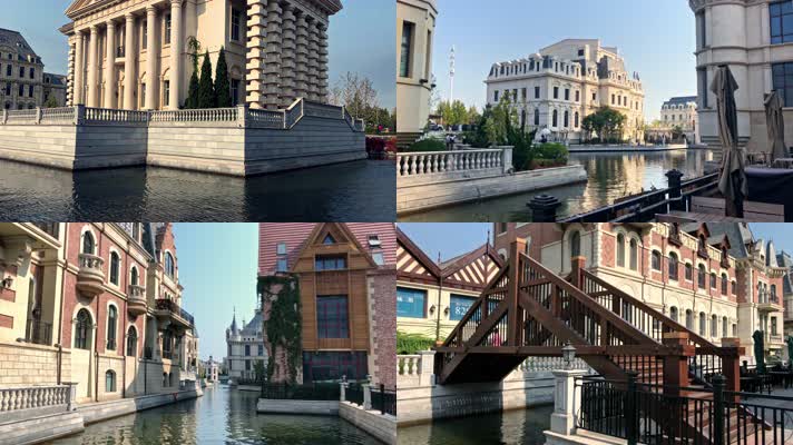 原创拍摄欧式古典风格建筑群水城