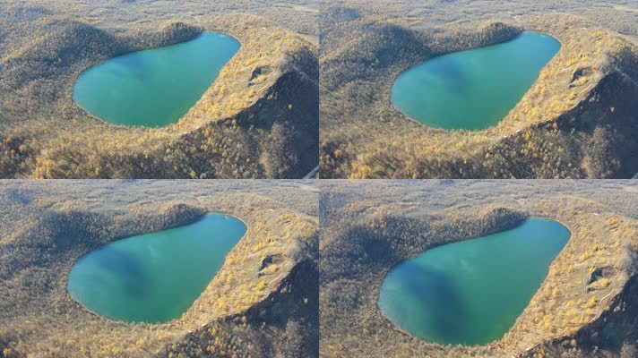 航拍阿尔山火山口像大脚印的驼峰岭天池