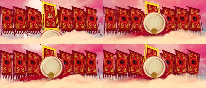 战鼓大鼓红绸帅旗龙旗将旗战旗背景素材