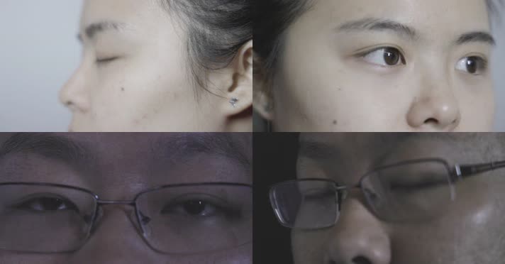 眼镜女男人睁眨眼思考决定觉醒商务仰望未来