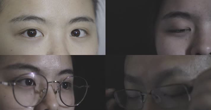 眼镜女男人睁眨眼思考决定觉醒商务仰望未来