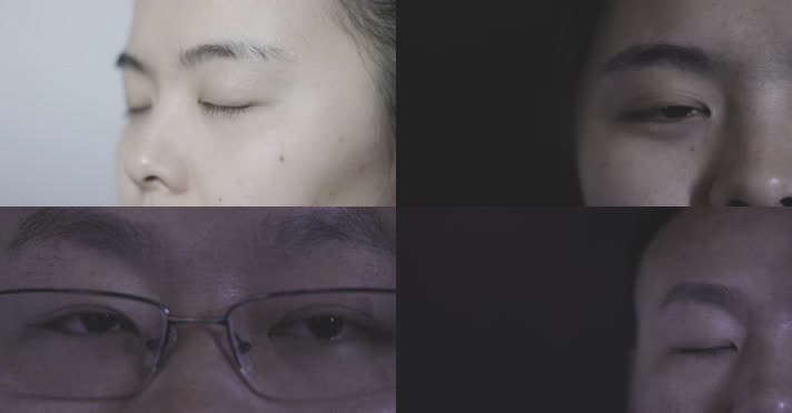 眼镜女男人睁眨眼思考决定觉醒商务仰望未来