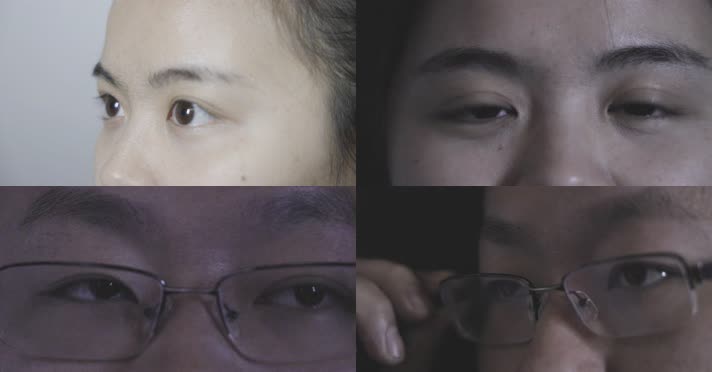 眼镜女男人睁眨眼思考决定觉醒商务仰望未来