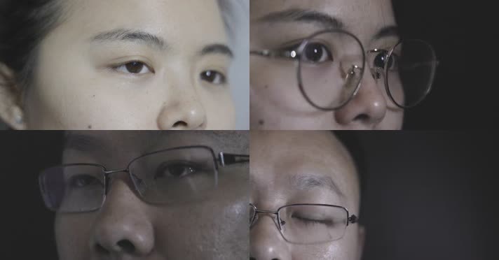 眼镜女男人睁眨眼思考决定觉醒商务仰望未来