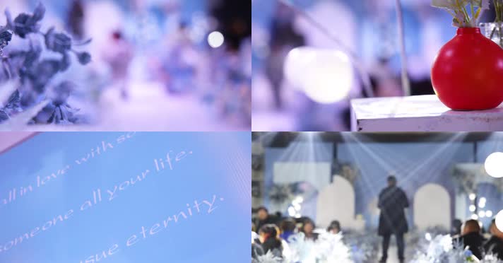 唯美蓝色浪漫婚礼装饰酒店宴席合集4k实拍