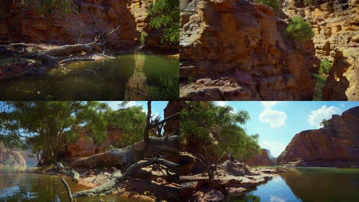 三维动画西部峡谷湖泊岩石风光