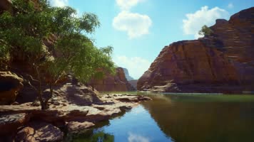 三维动画西部峡谷湖泊岩石风光