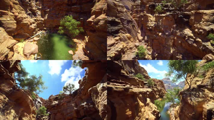 三维动画西部峡谷湖泊岩石风光