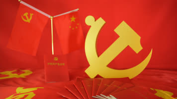 4K实拍红色红旗建党党政党旗党徽旗帜素材