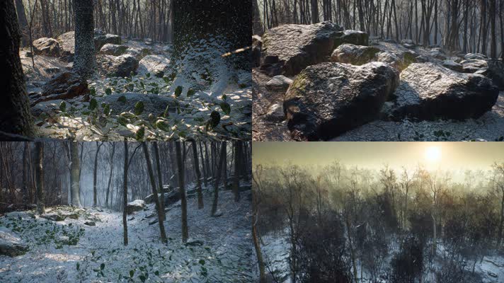 三维动画冬季森林雪景风光