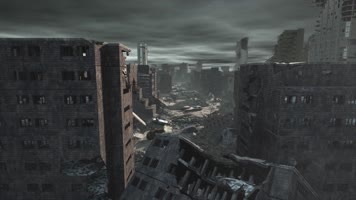 三维动画废弃城市地震后废墟