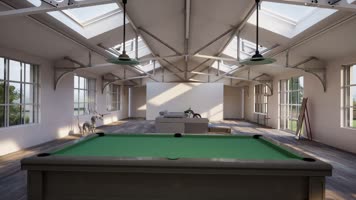 三维动画复古工业风办公空间工作室