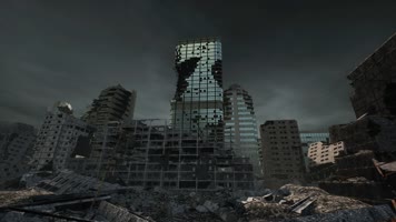 三维动画废弃城市地震后废墟 