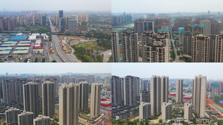 浏阳河畔房地产楼盘开发航拍