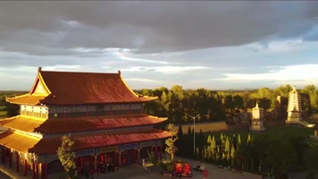 宗教人文 航拍佛光金顶双彩虹