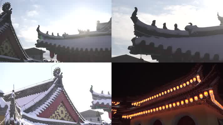 宗教人文寺庙雪景夜景