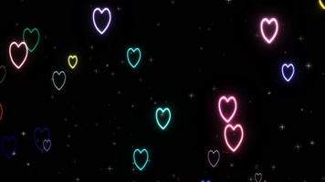 彩色霓虹发光爱心上升粒子背景