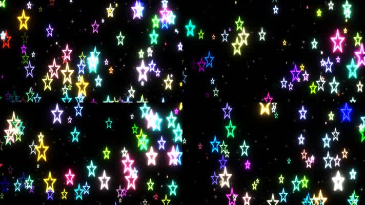 彩色霓虹发光星星上升粒子背景