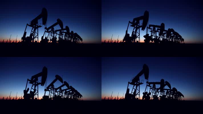 夜幕下的吉林油田丛式井抽油机采油现场