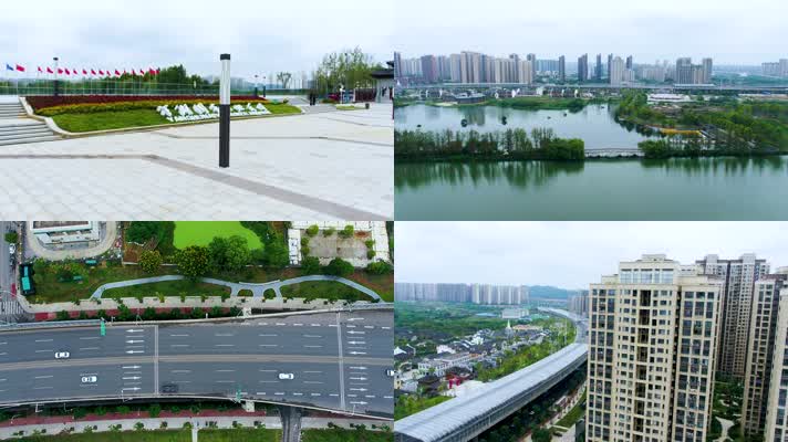 洋湖湿地公园洋湖水街航拍