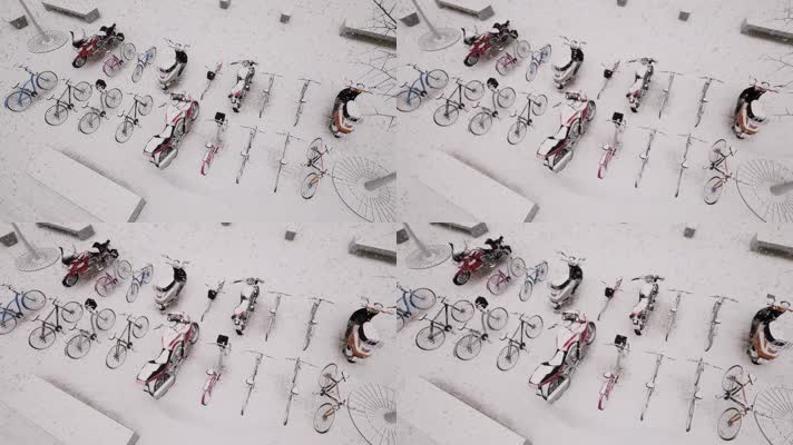 下雪自行车停靠