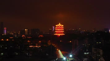 4K航拍武汉黄鹤楼熄灯城市夜景