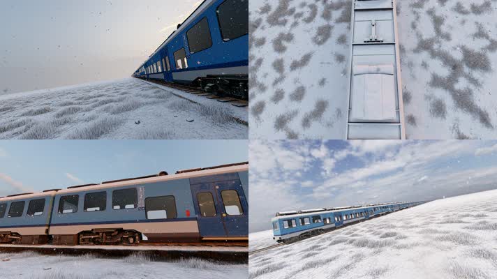 暴风雪里快速行驶的火车