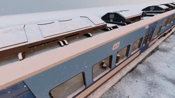 暴风雪里快速行驶的火车