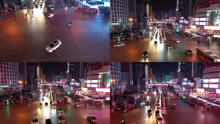 航拍城市道路车流夜景