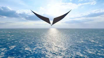 纸飞机在大海海面自由翱翔