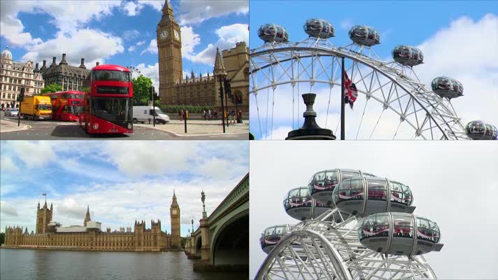 英国伦敦地标建筑大本钟与伦敦眼