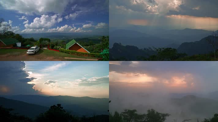 山中延时合辑云层丁达尔起雾大雾日落晚霞
