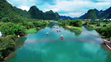 航拍桂林遇龙河旅游风光