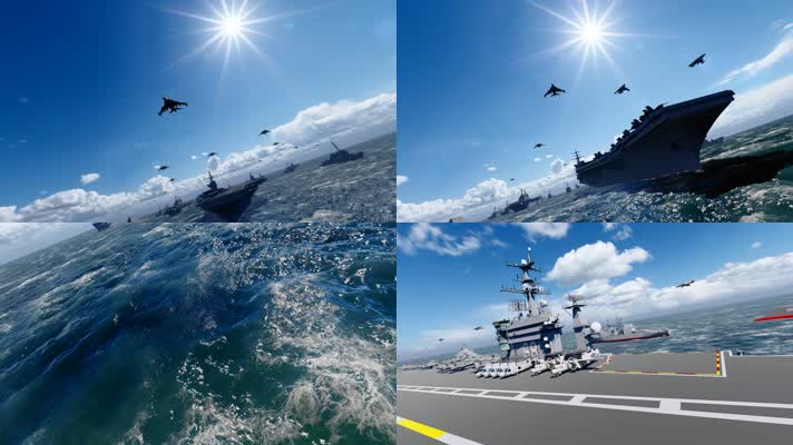 4k 航空母舰战斗机编队军事演习视频素材
