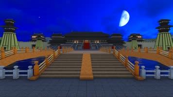 古代皇宫皇城城楼护城河-夜景