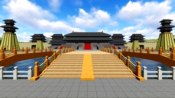 古代皇宫皇城城楼护城河-白天