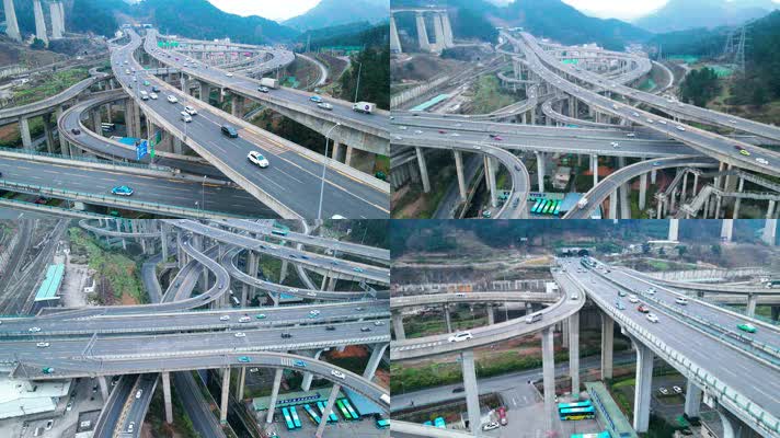 贵阳黔春立交桥交通车流多镜头多角度航拍