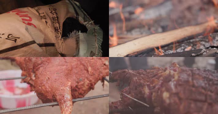 现杀黑山羊农家聚会烧烤火全羊年货4k实拍