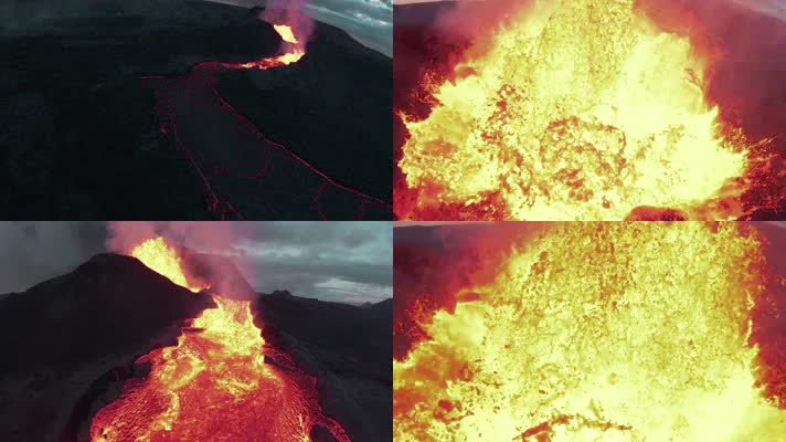 航拍火山爆发岩浆流动电影级视觉