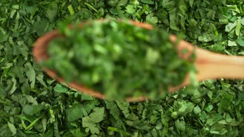 精致高速实拍切碎的蔬菜叶子