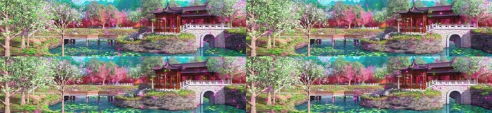 唯美园林7k全息投影素材LED大屏舞台背景