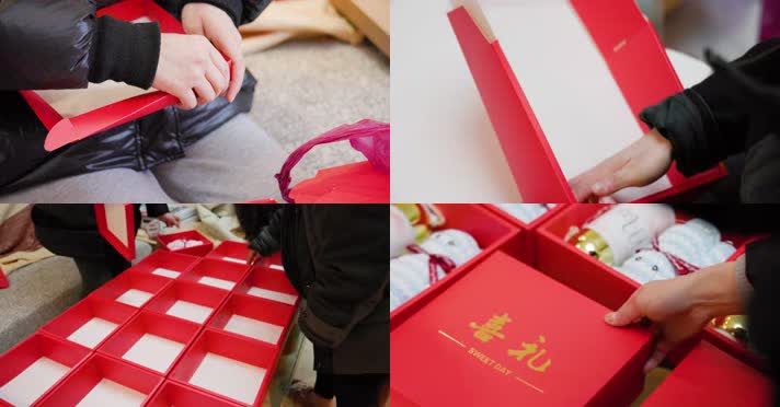手工折纸盒礼品盒包装盒红色伴手礼4k实拍