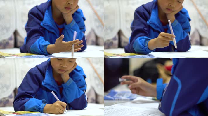 调皮捣蛋不好好写作业的小学生