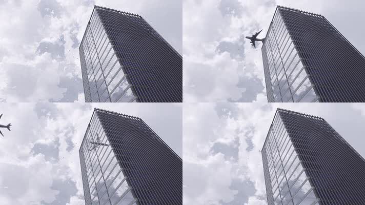 【4K】飞机飞过大厦