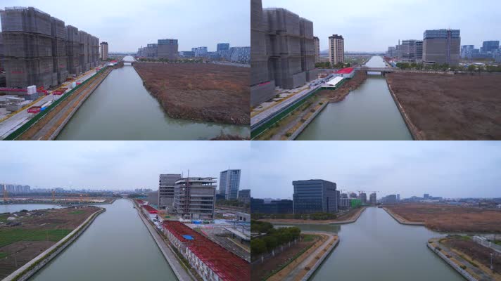 航拍上海周浦塘生态河道