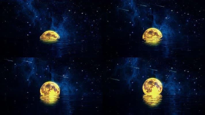 唯美月亮升起星空水面