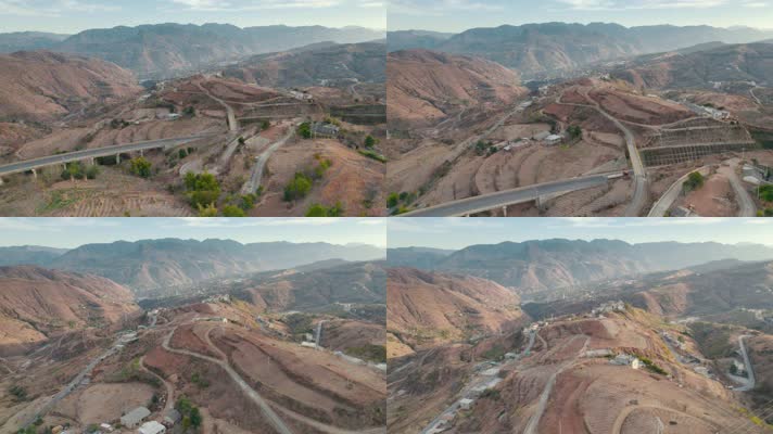 金秋季节掩隐在西南山区黄土高原的高速公路