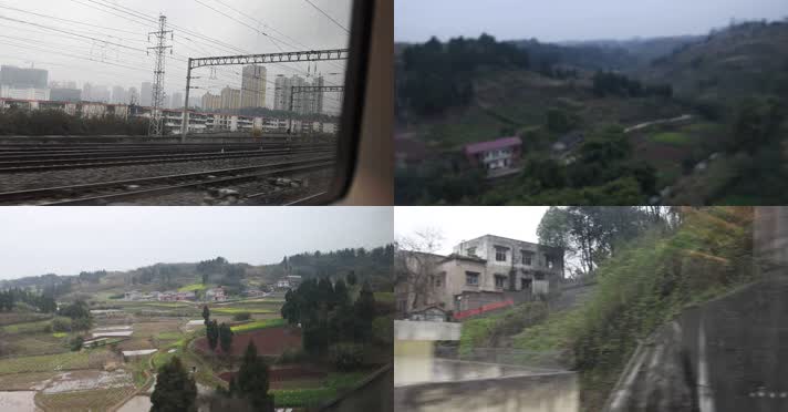 高铁火车窗外的风景行驶过城市田野跨越山河