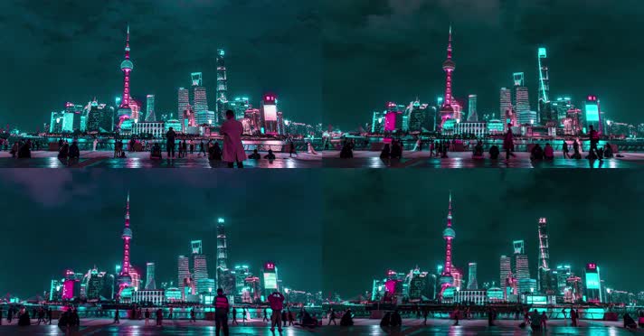 外滩夜景延时赛博朋克