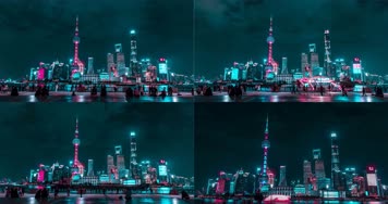 外滩夜景延时赛博朋克